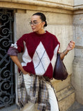 Pull bordeaux & blanc – Maille douce oversize
