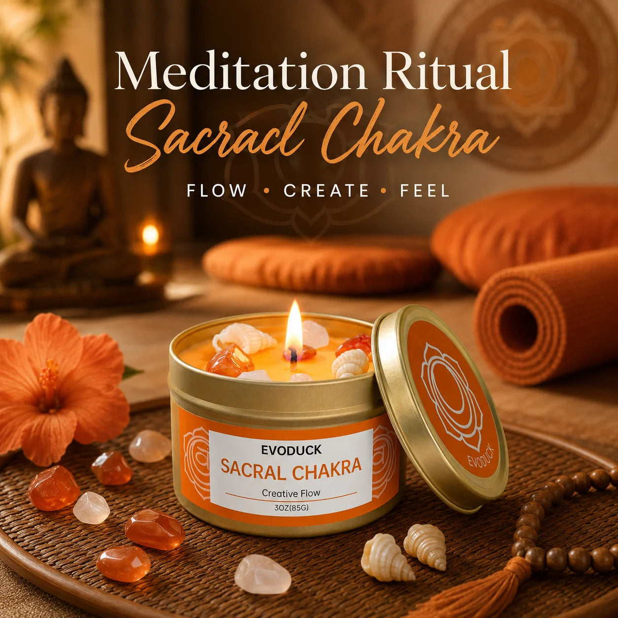 Bougie Énergétique Chakra Sacré & Cristaux