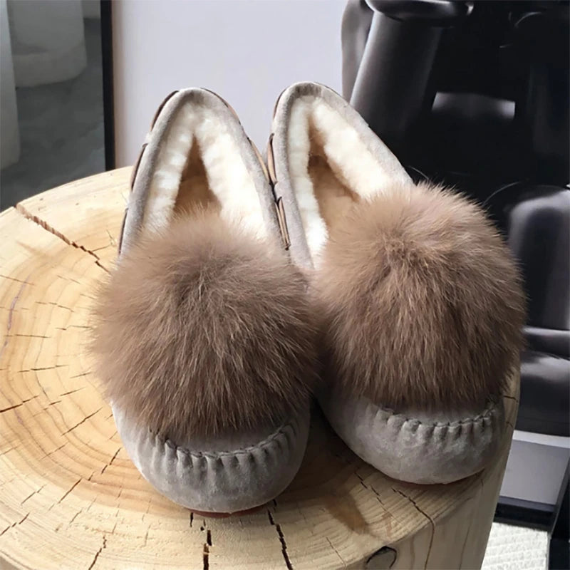 Mocassins fourrés en cuir – Winter Pompon