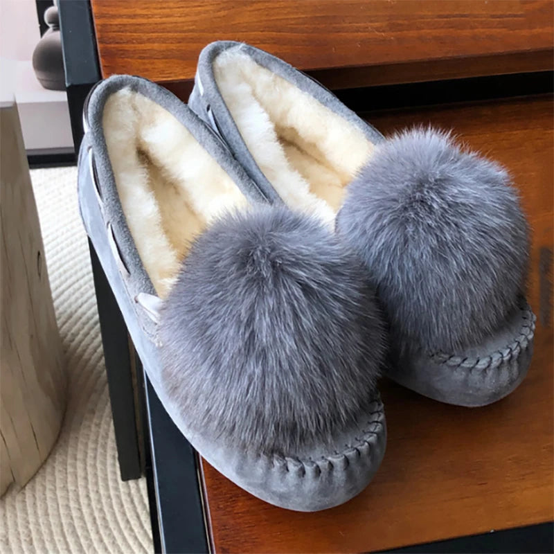 Mocassins fourrés en cuir – Winter Pompon