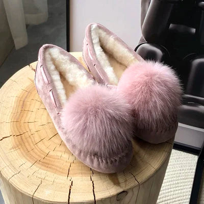 Mocassins fourrés en cuir – Winter Pompon