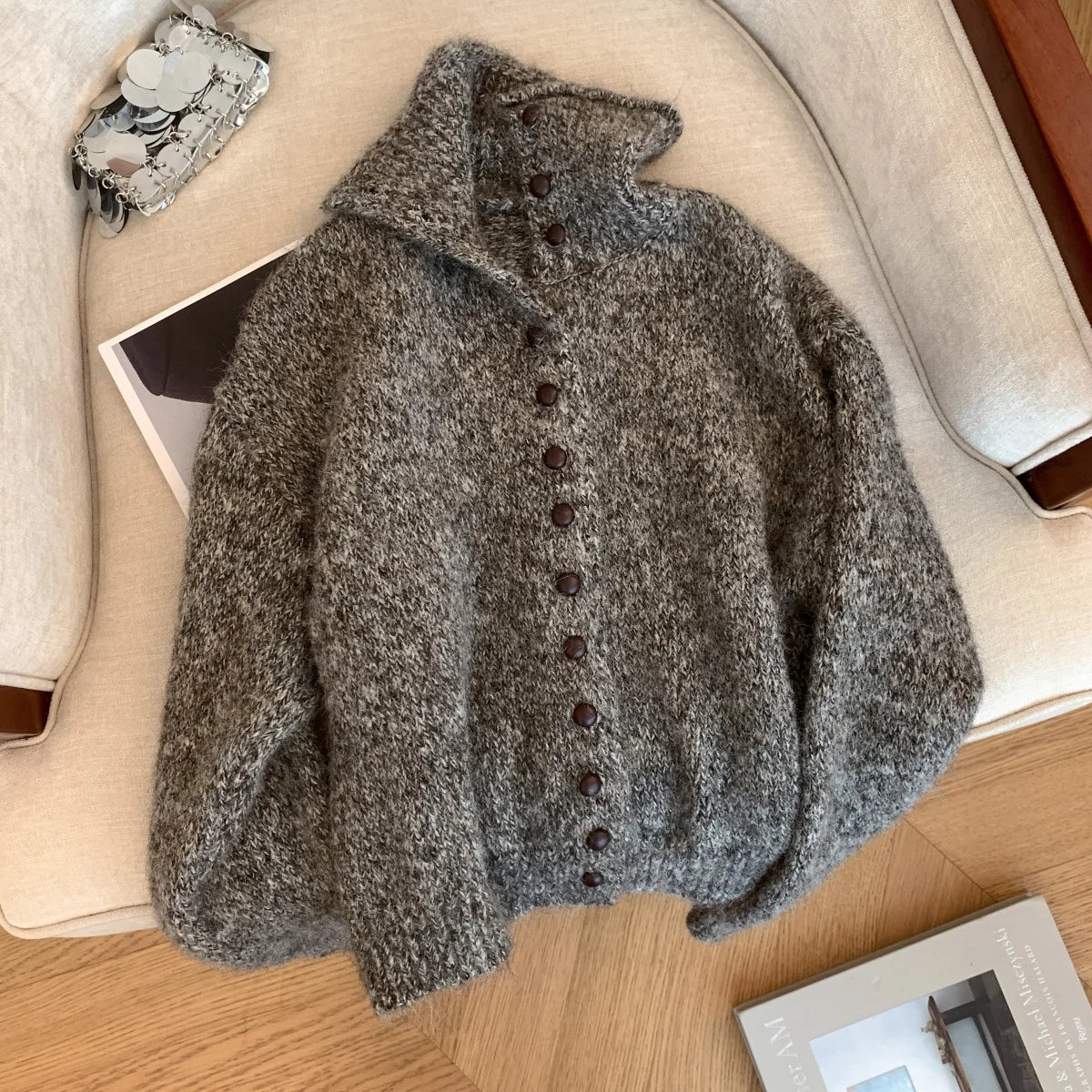 Cardigan col montant – Inspiration coréenne Y2K