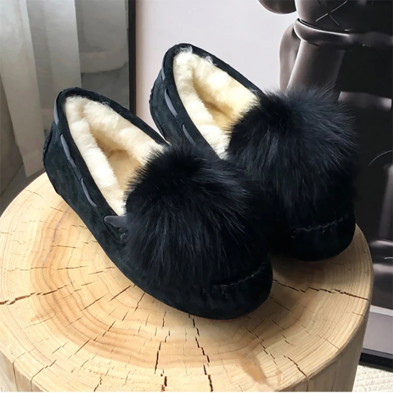 Mocassins fourrés en cuir – Winter Pompon
