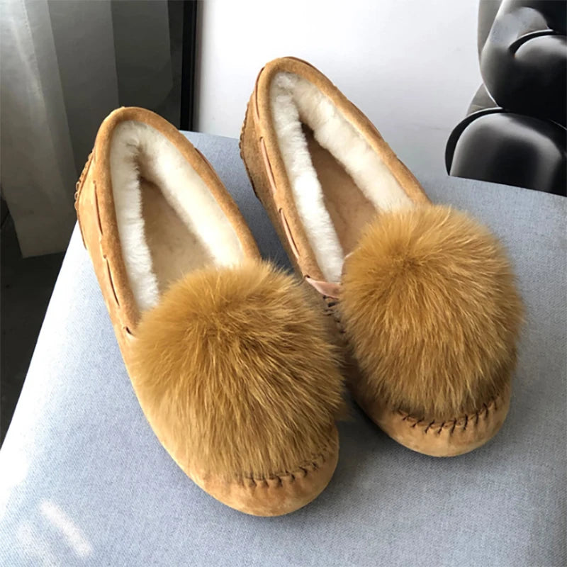 Mocassins fourrés en cuir – Winter Pompon
