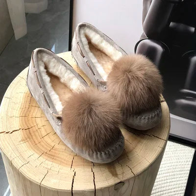 Mocassins fourrés en cuir – Winter Pompon