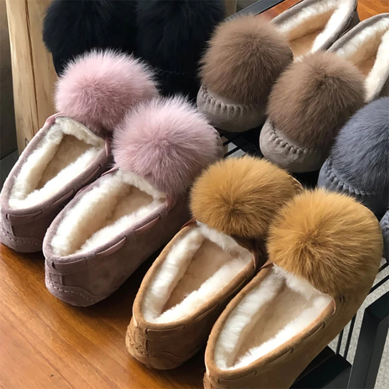 Mocassins fourrés en cuir – Winter Pompon
