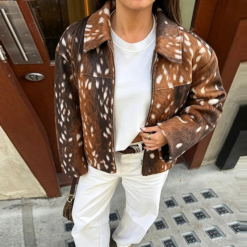 Veste courte effet fourrure – Motif faon