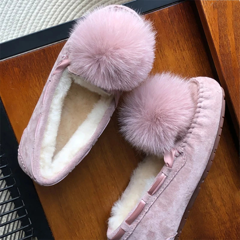 Mocassins fourrés en cuir – Winter Pompon