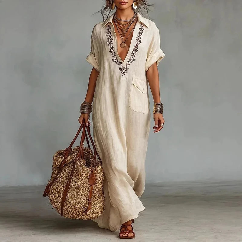 Robe “Sahara Luna” – Caftan Bohème Élégance Naturelle