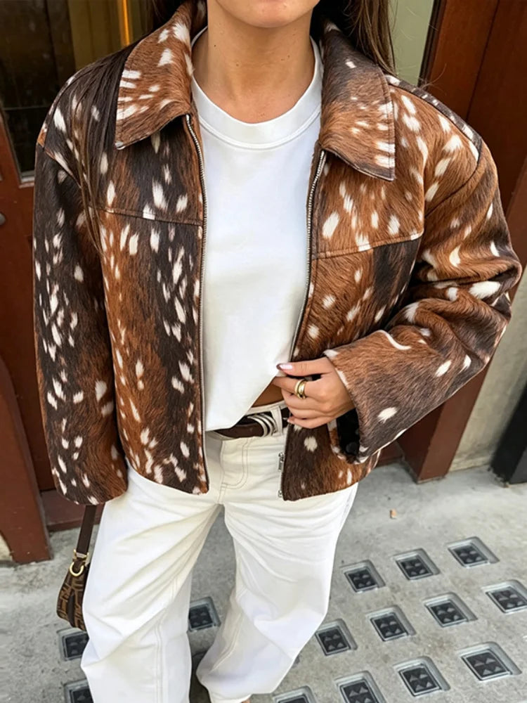 Veste courte effet fourrure – Motif faon