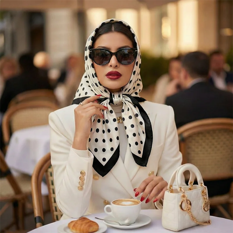 Le Foulard Riviera Pois – Satin Bohème Chic