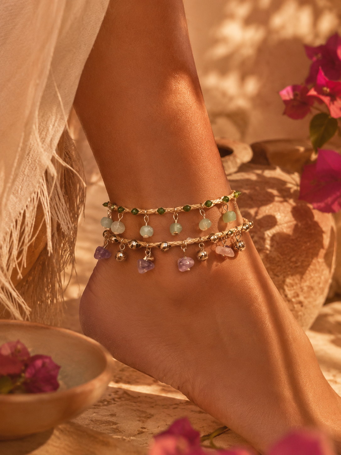 Bracelet de cheville LunAzul- Aventurine & Améthyste