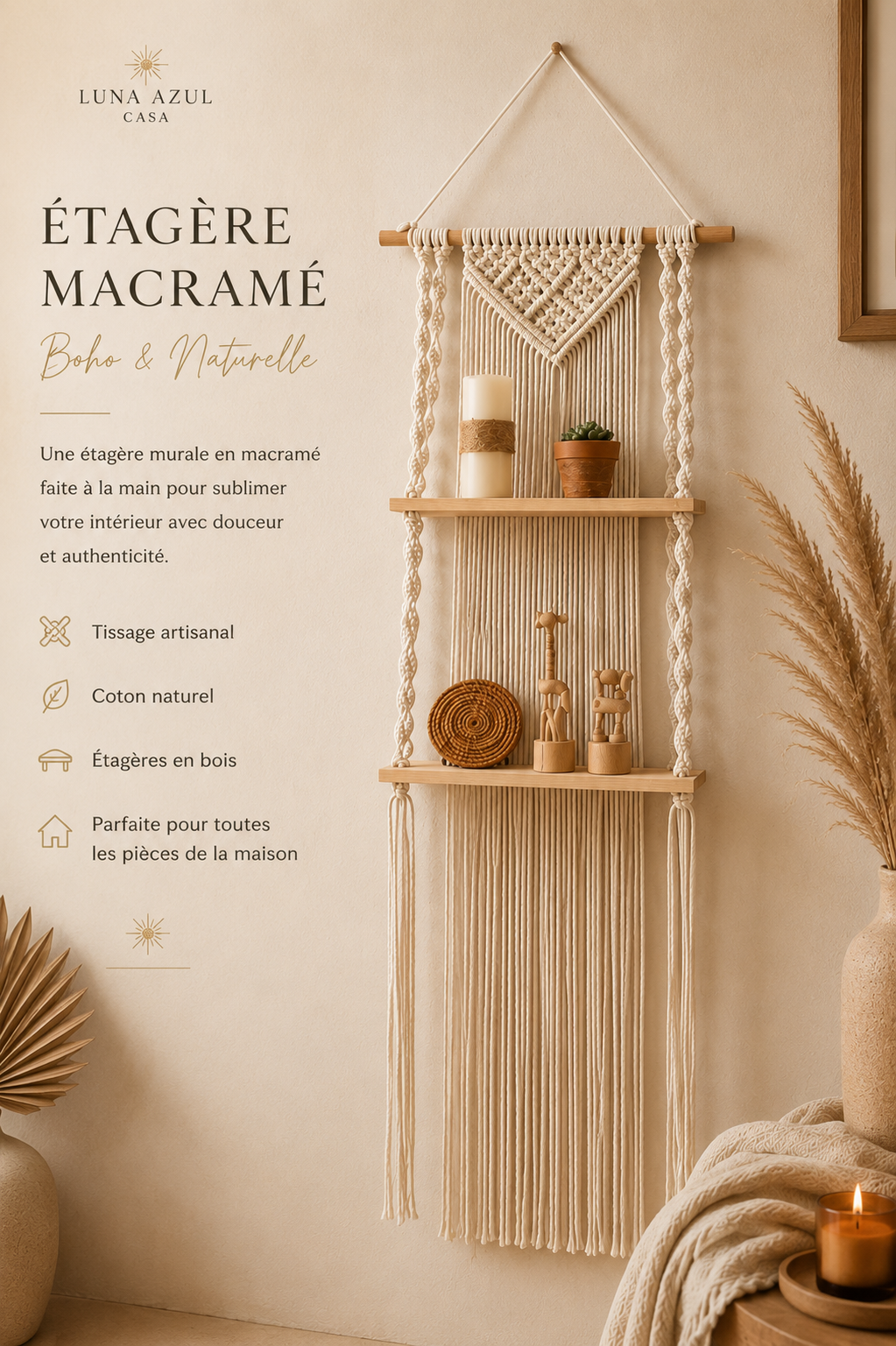 Etagère Murale Macramé" Casa Luna "