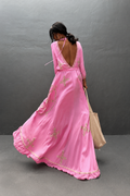 ✨ Robe Bohème Rose Brodée – 100 % Rayonne Naturelle